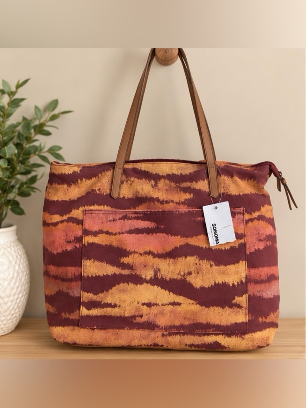NWT Sonoma Goods For Life Burgundy Zebra Print Tote Bag